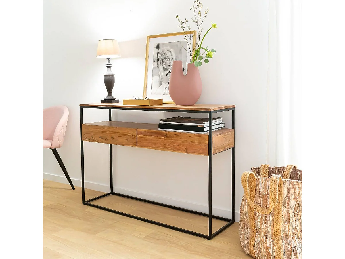 Console en bois d'acacia et métal Etienne