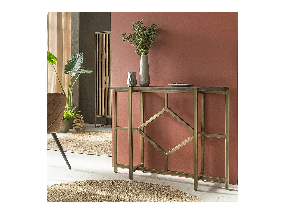 Console en manguier et métal doré Valérie