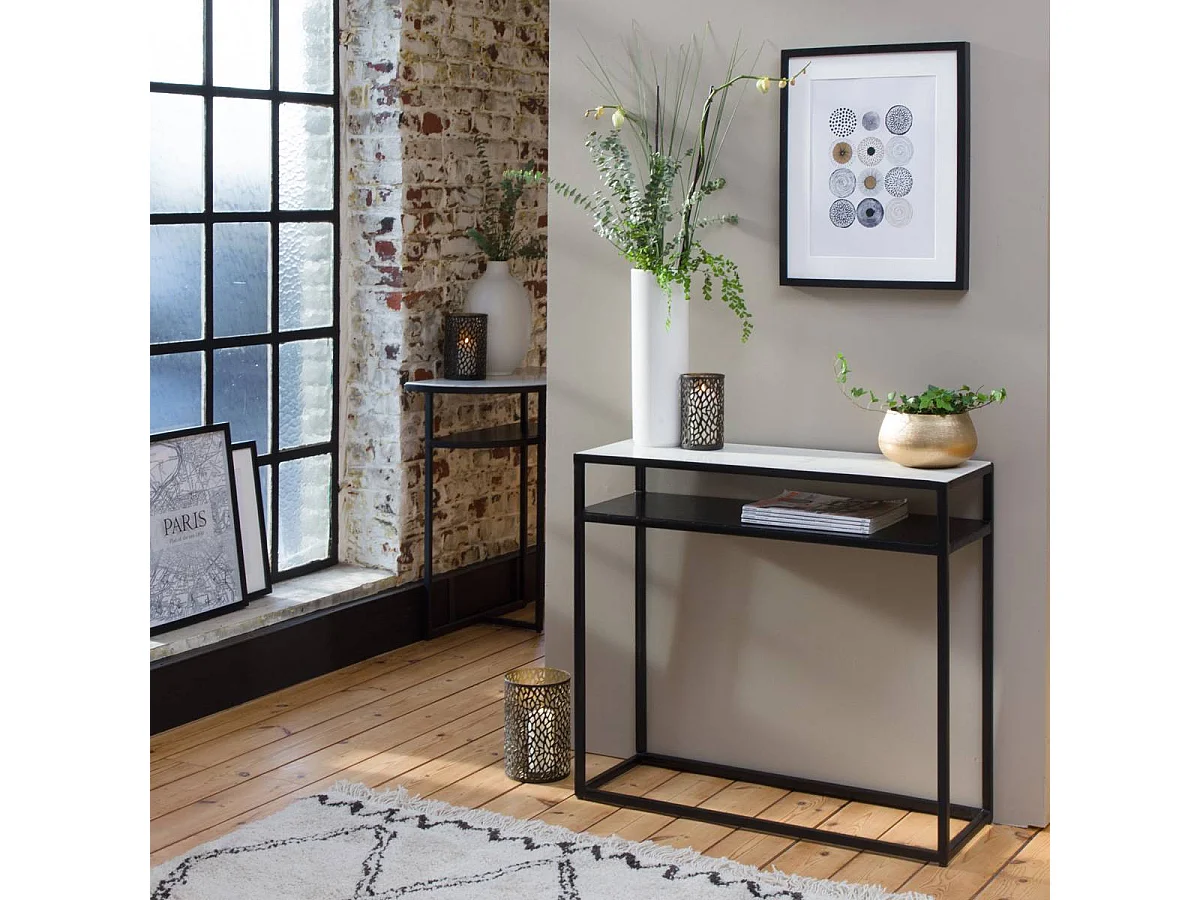 Console en marbre blanc et métal Marceau