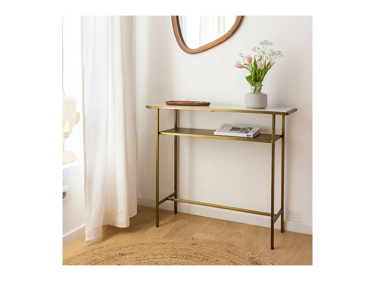 Console en métal doré et marbre Timéo