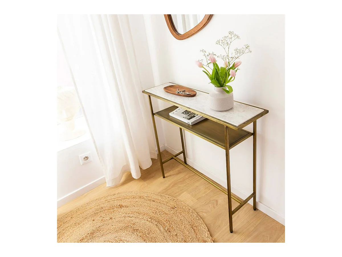 Console en métal doré et marbre Timéo