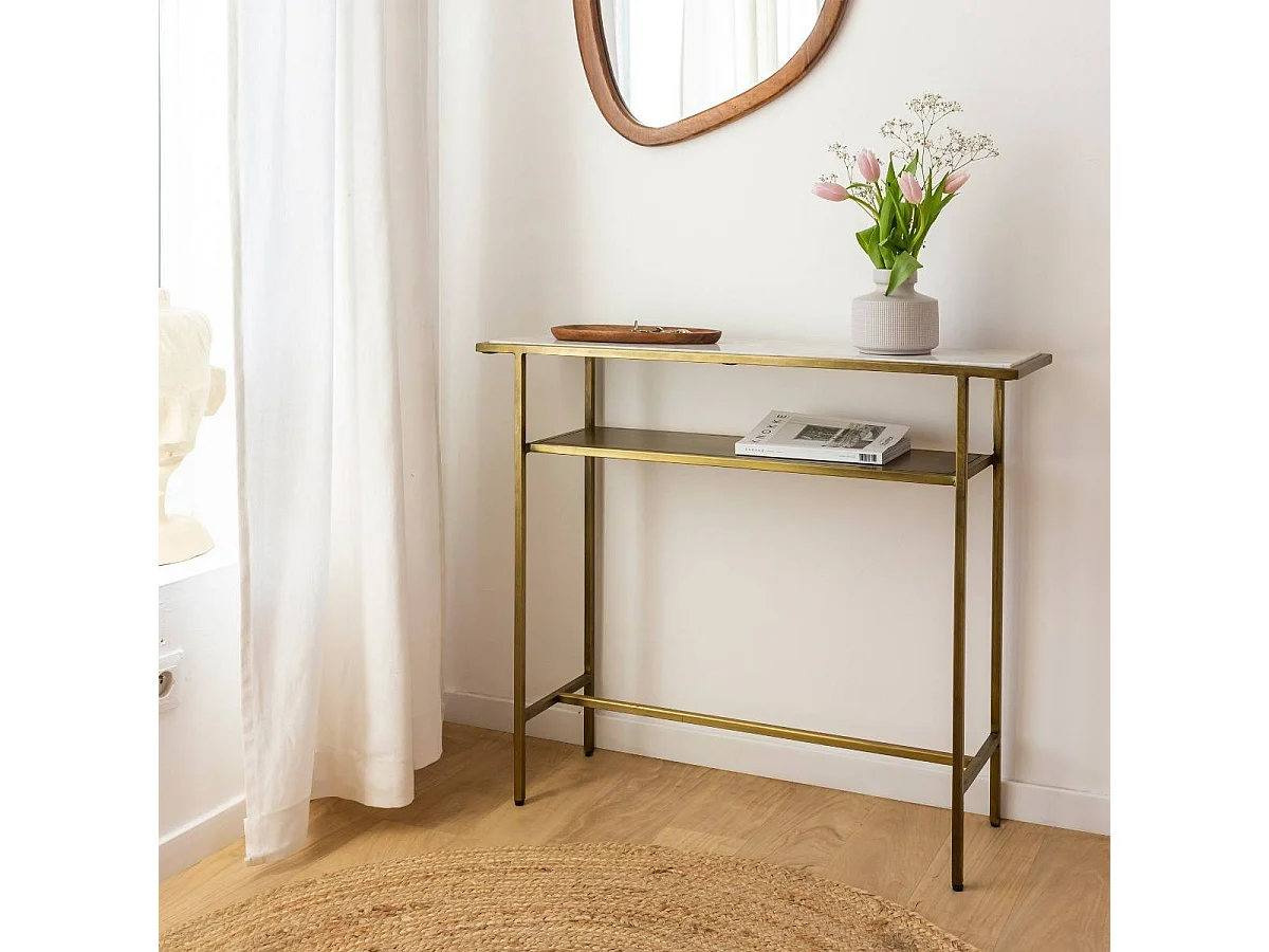 Console en métal doré et marbre Timéo