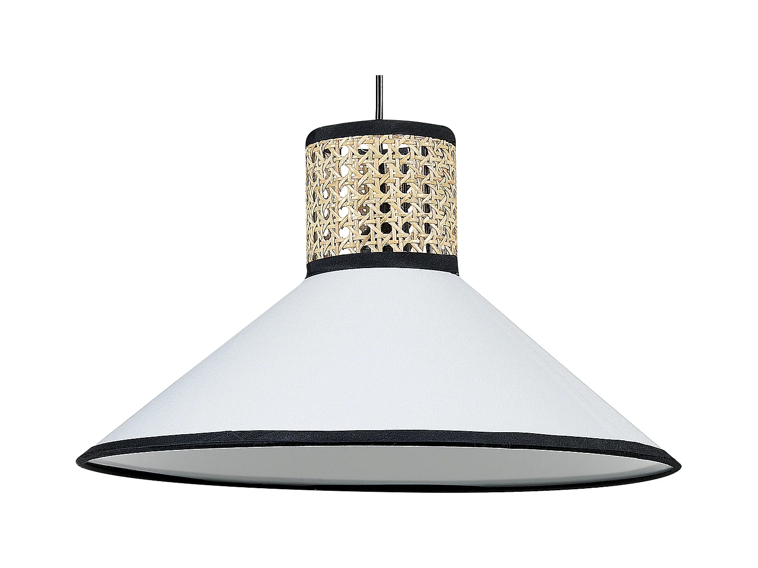 Hängelampe Stoffschirm Rattan weiß und natürlich MANTUA