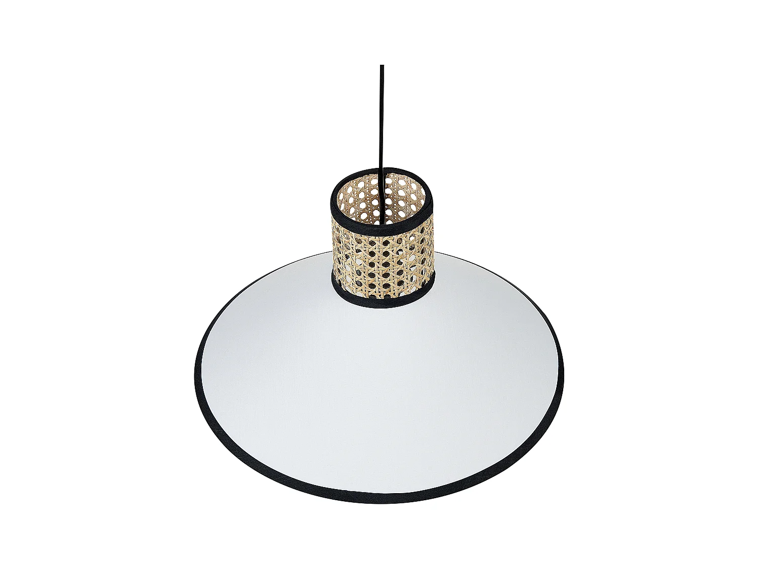 Hängelampe Stoffschirm Rattan weiß und natürlich MANTUA