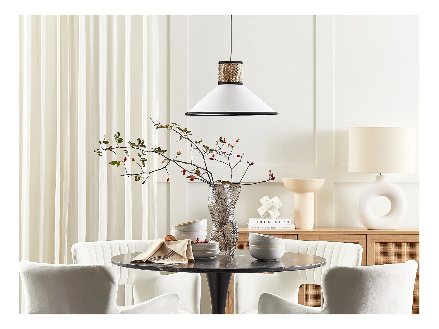 Lampe suspension MANTUA Rotin Blanc