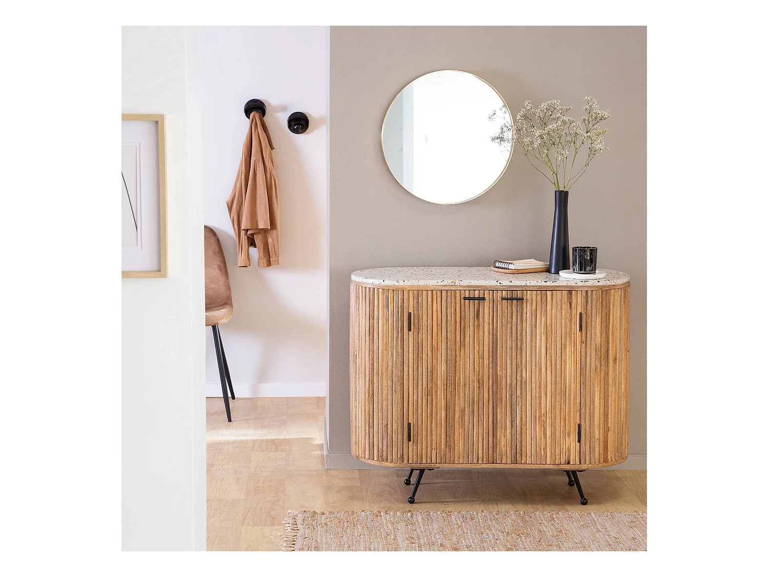 Petit buffet en bois de manguier et terrazzo Ambrine