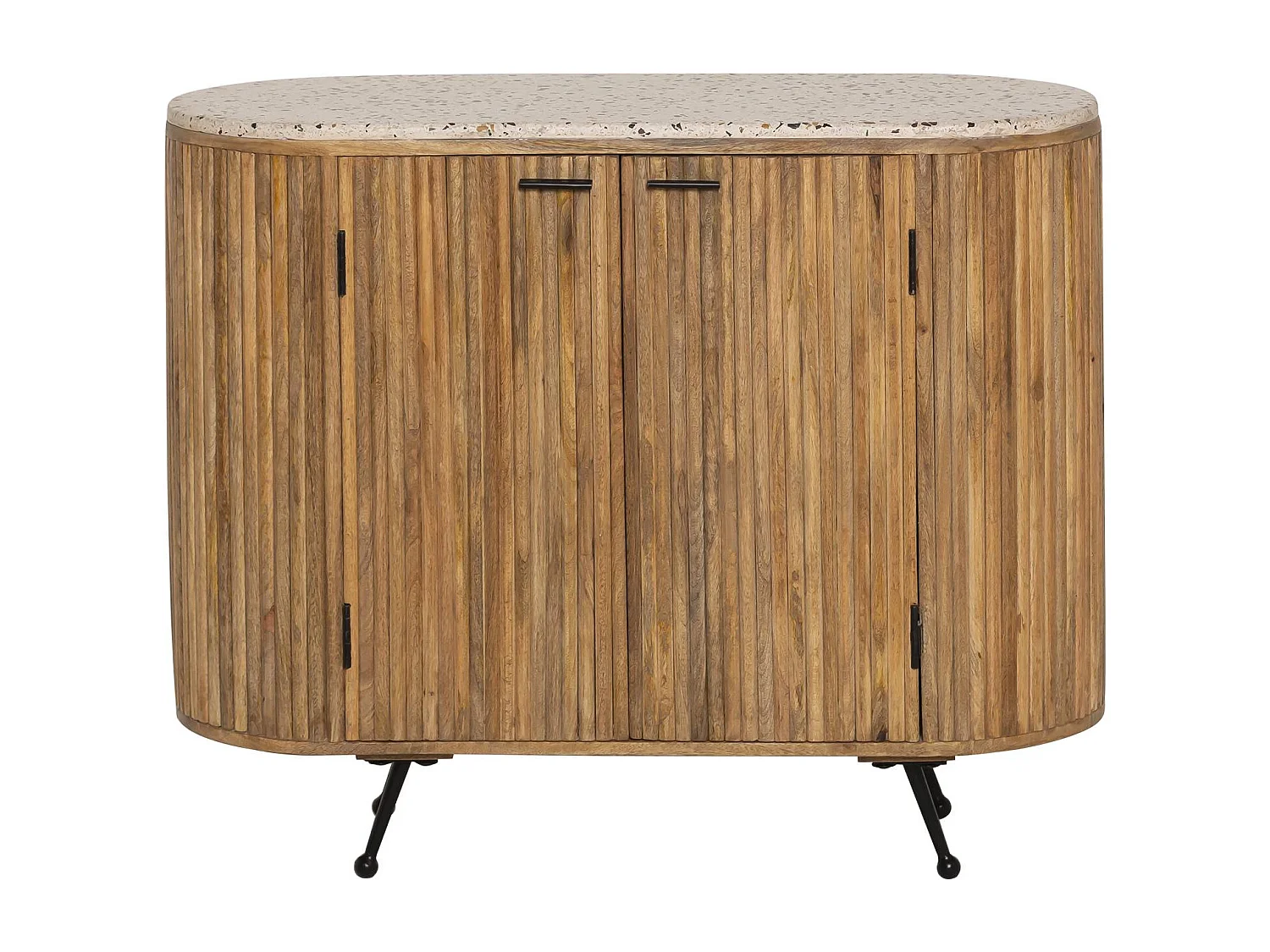 Pequeño buffet de madera de mango y terrazo Ambrine esculpido y redondeado