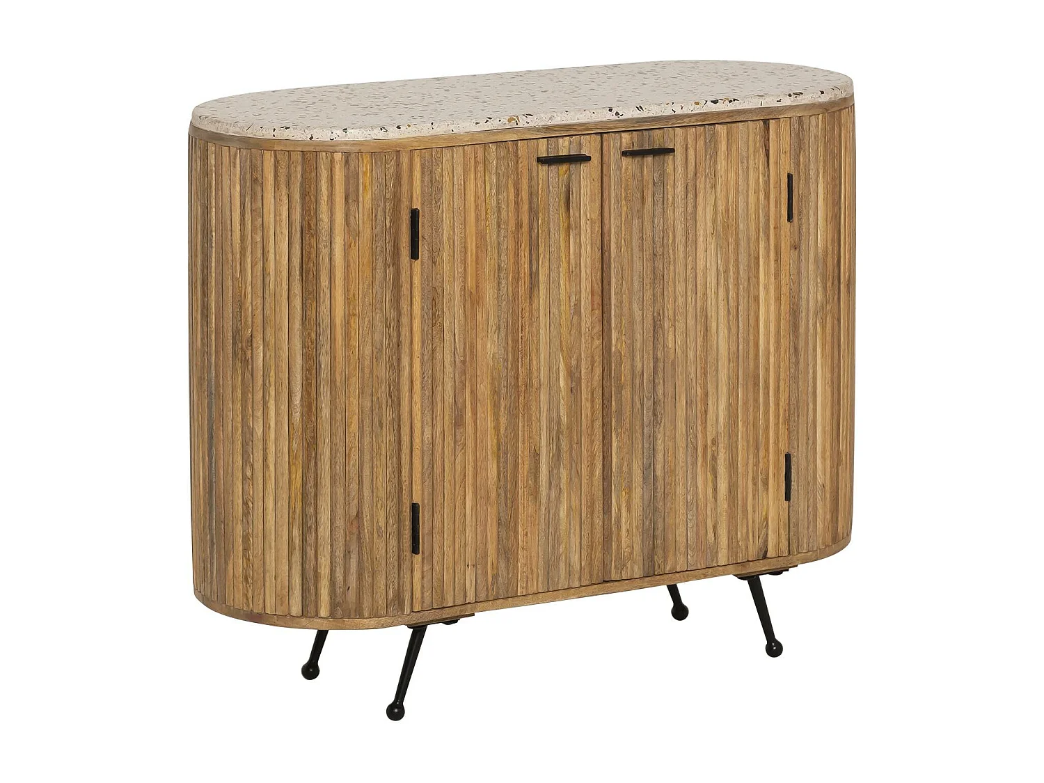 Pequeño buffet de madera de mango y terrazo Ambrine esculpido y redondeado