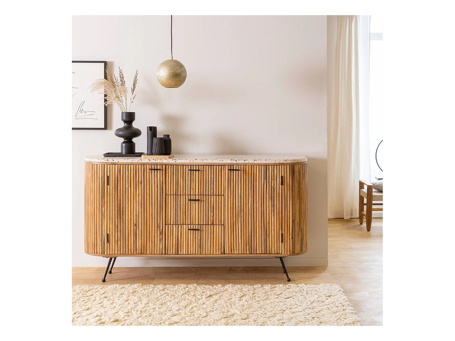 Buffet en bois de manguier et terrazzo Ambrine