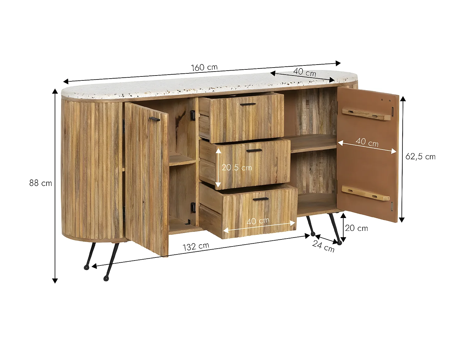 Buffet en bois de manguier et terrazzo Ambrine