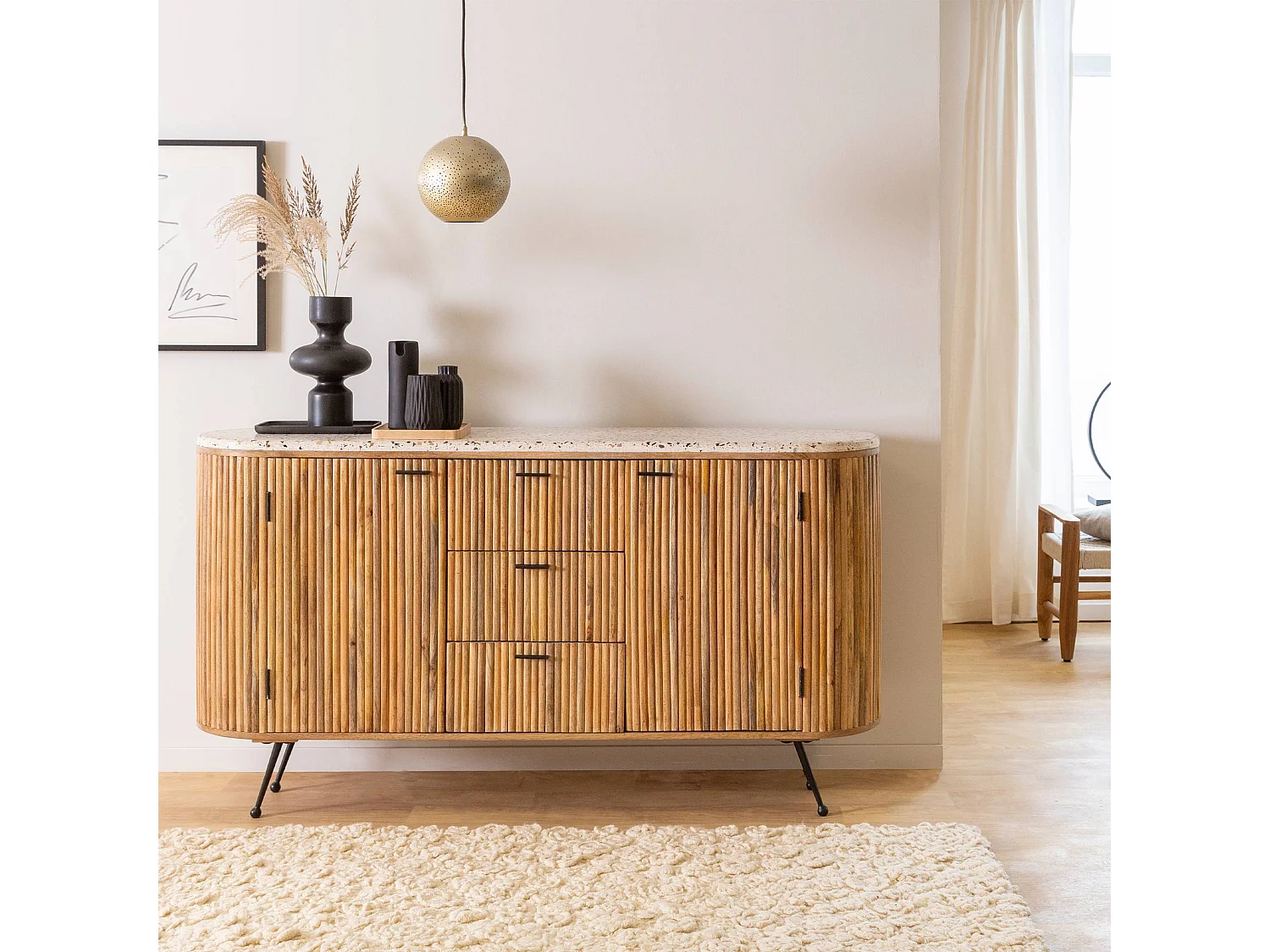 Buffet en bois de manguier et terrazzo Ambrine
