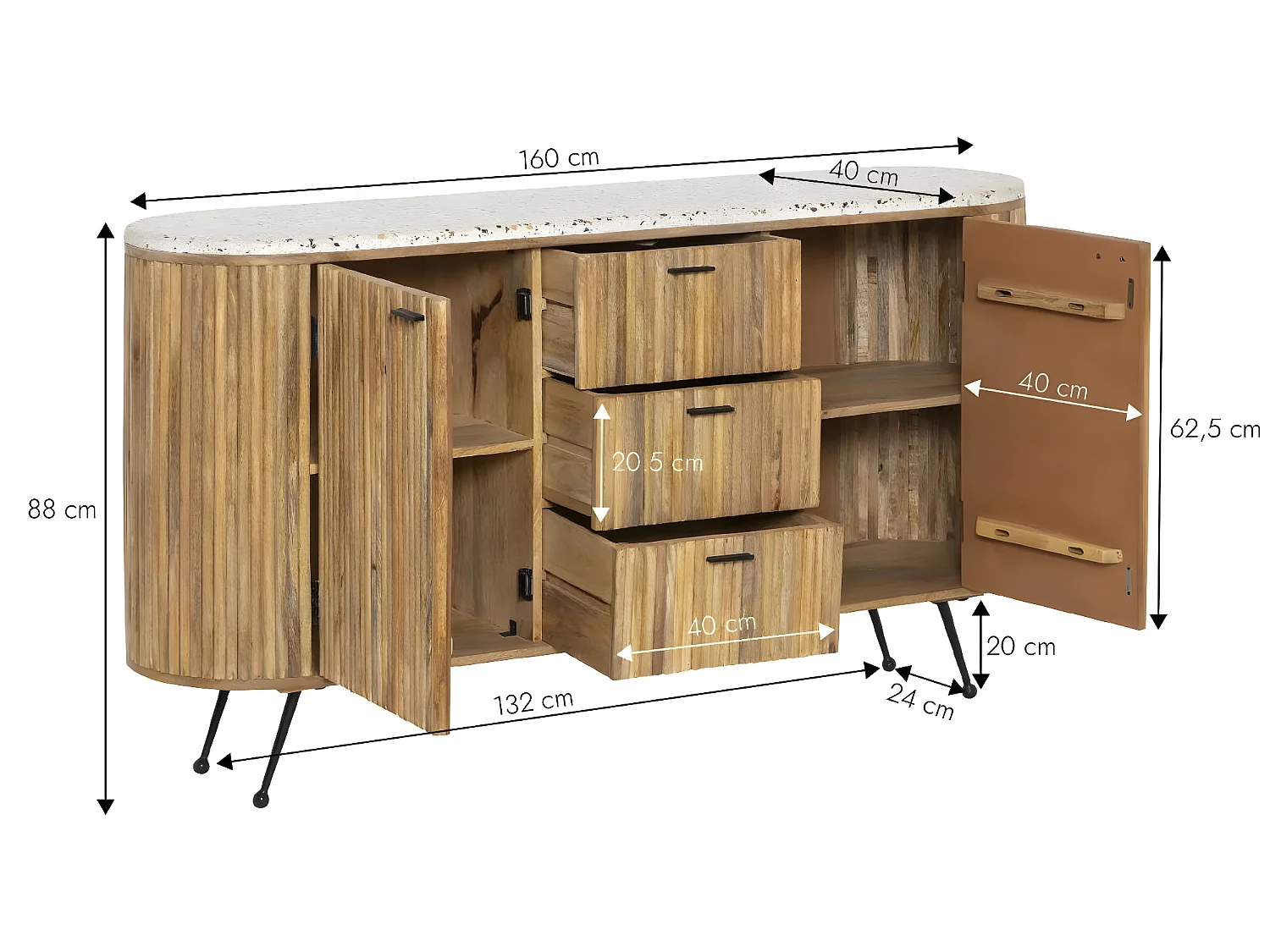 Buffet en bois de manguier et terrazzo Ambrine