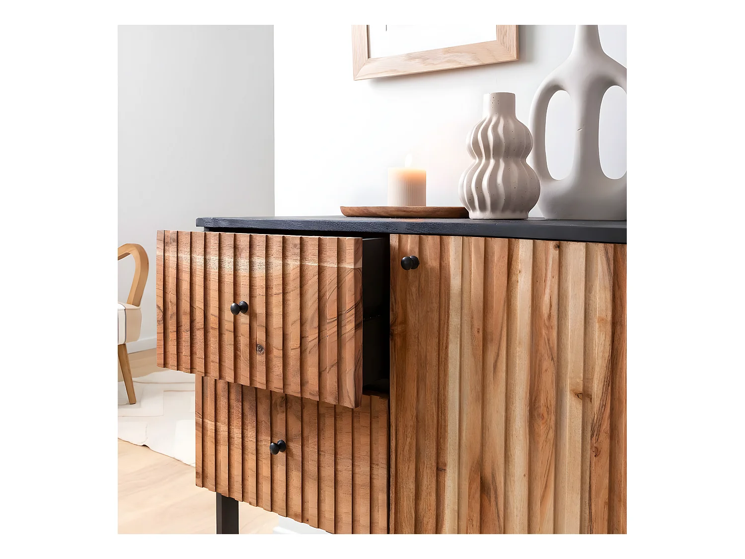 Buffet haut en bois d'acacia et métal Pippa