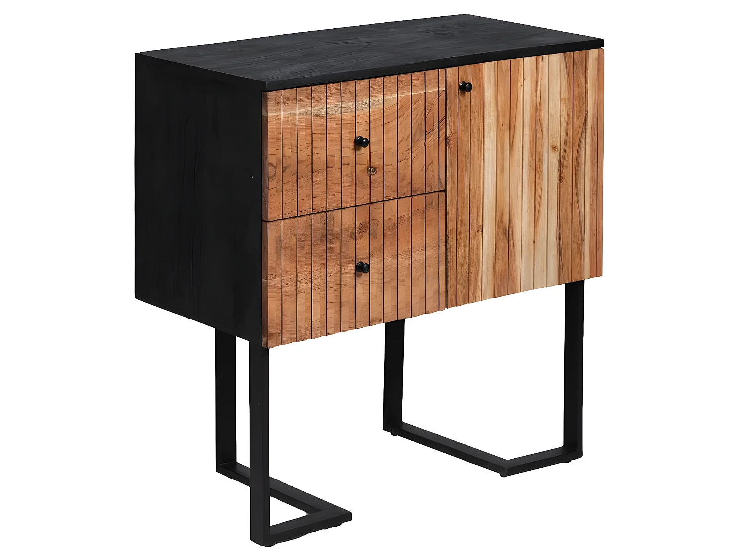 Buffet alto de madera de acacia y metal negro Pippa - Estilo industrial práctico y elegante