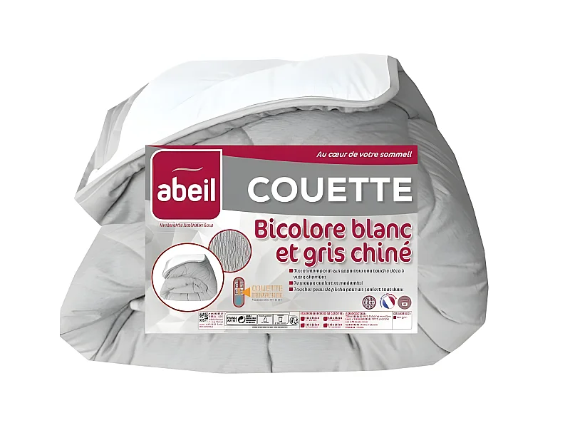 ABEIL Couette temperee BICOLORE 220x240cm - Blanc + Gris chine