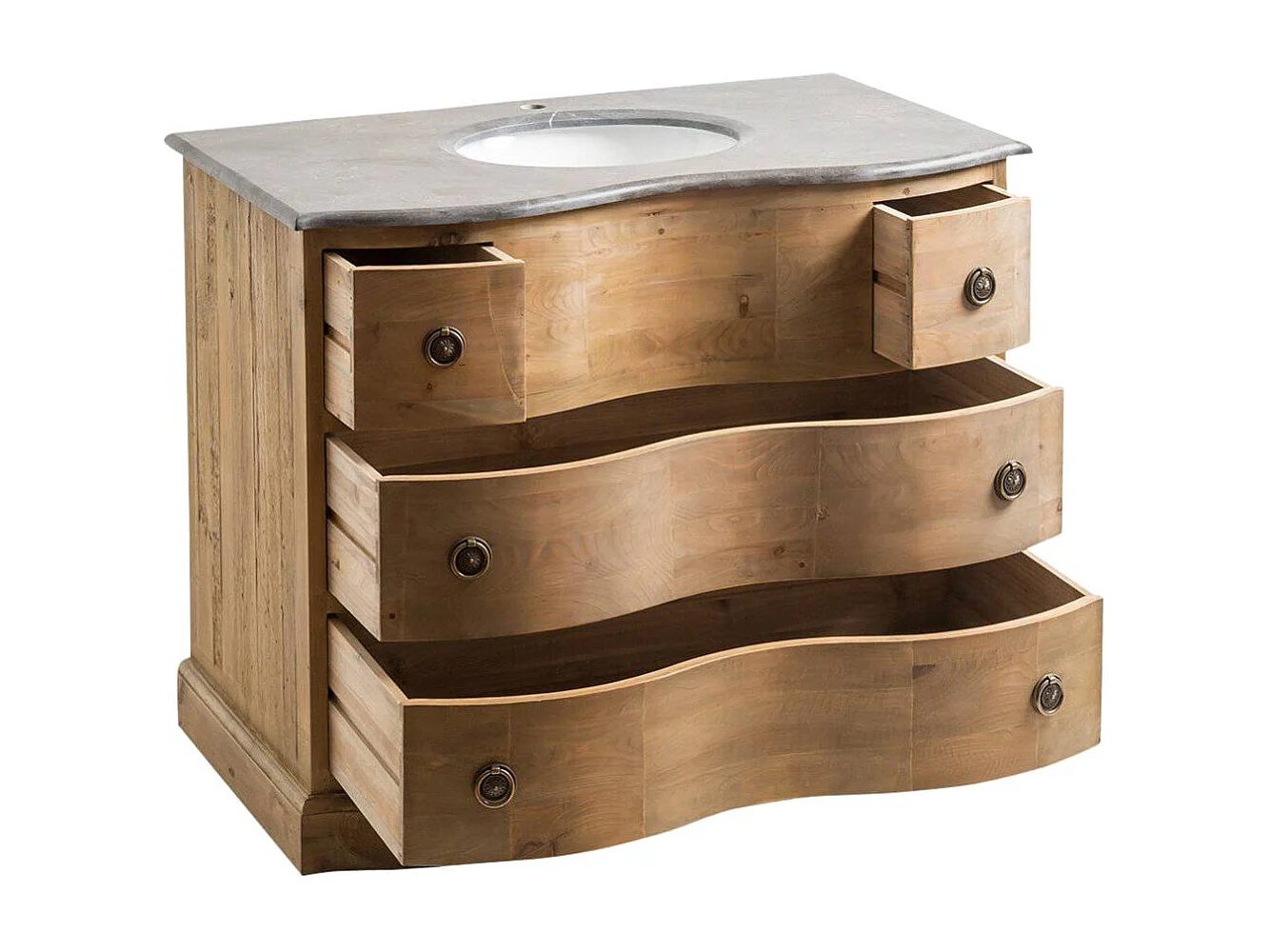 Mueble de baño de madera reciclada Mia con cajones en forma de ola