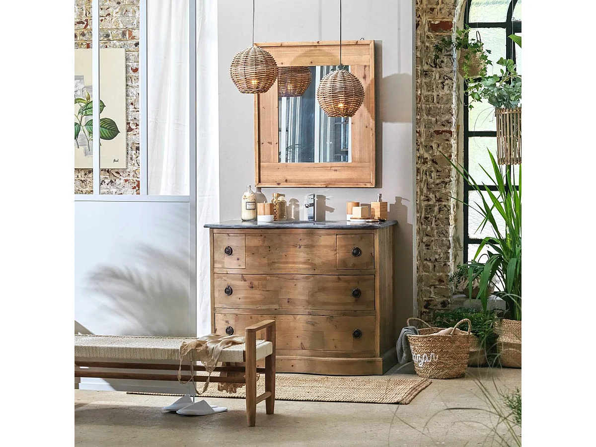 Mueble de baño de madera reciclada Mia con cajones en forma de ola