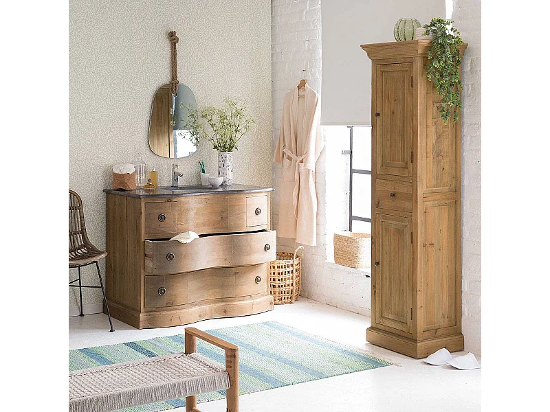 Mueble de baño de madera reciclada Mia con cajones en forma de ola