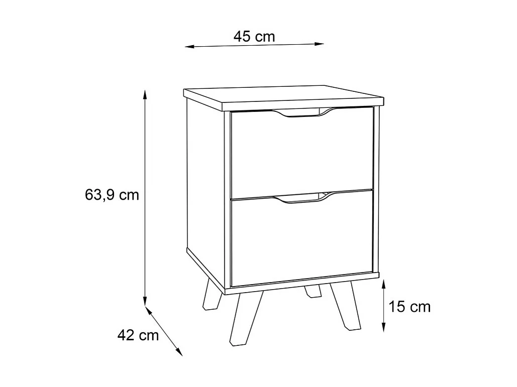 Table de chevet 2 tiroirs décor chêne et blanc pieds bois - ALBANE
