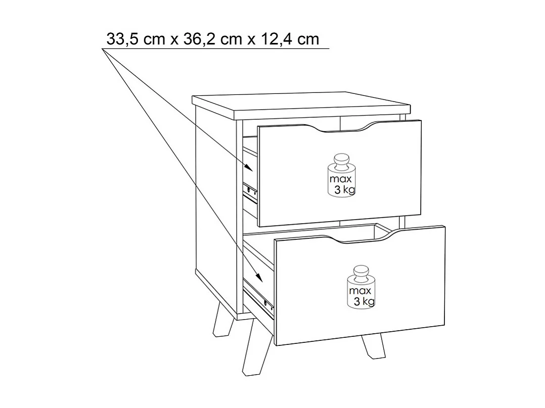 Table de chevet 2 tiroirs décor chêne et blanc pieds bois - ALBANE