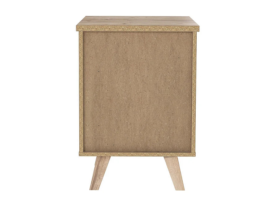 Table de chevet 2 tiroirs décor chêne et blanc pieds bois - ALBANE