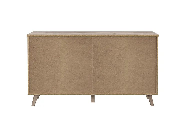 Commode 6 tiroirs décor chêne et blanc pieds bois massif - ALBANE