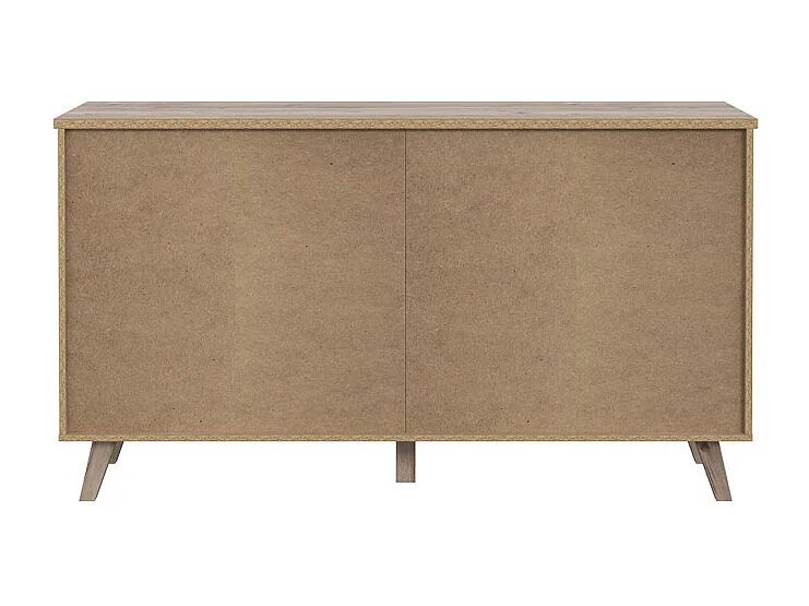 Commode 6 tiroirs décor chêne et blanc pieds bois massif - ALBANE