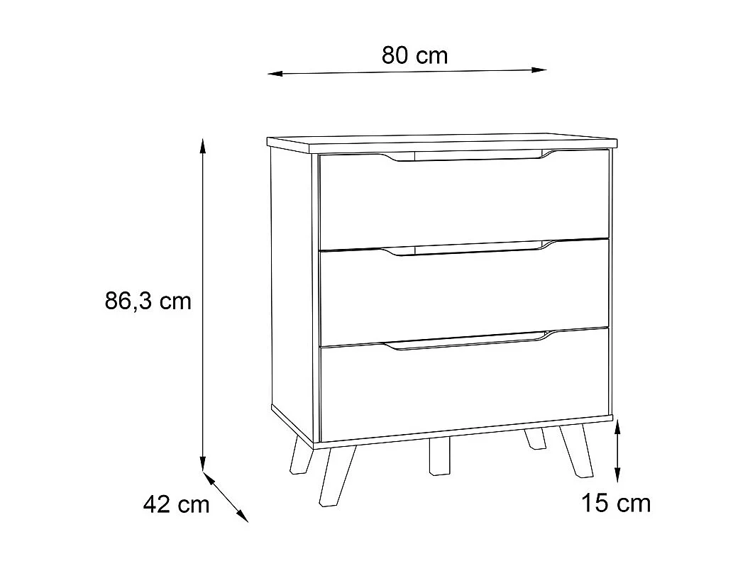 Commode 3 tiroirs décor chêne et blanc pieds bois massif - ALBANE