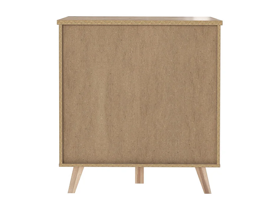 Commode 3 tiroirs décor chêne et blanc pieds bois massif - ALBANE