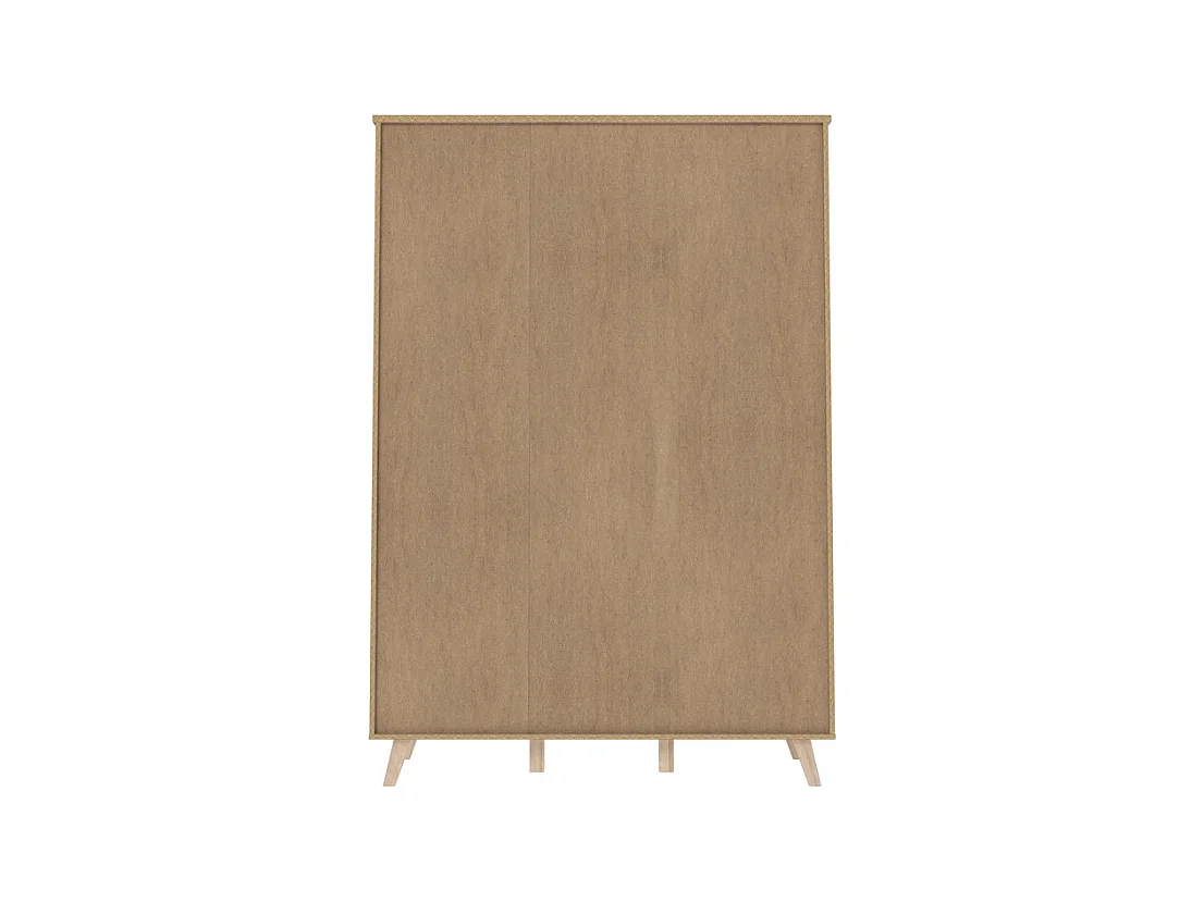 Armoire 3 portes 2 tiroirs décor chêne et blanc pieds bois - ALBANE