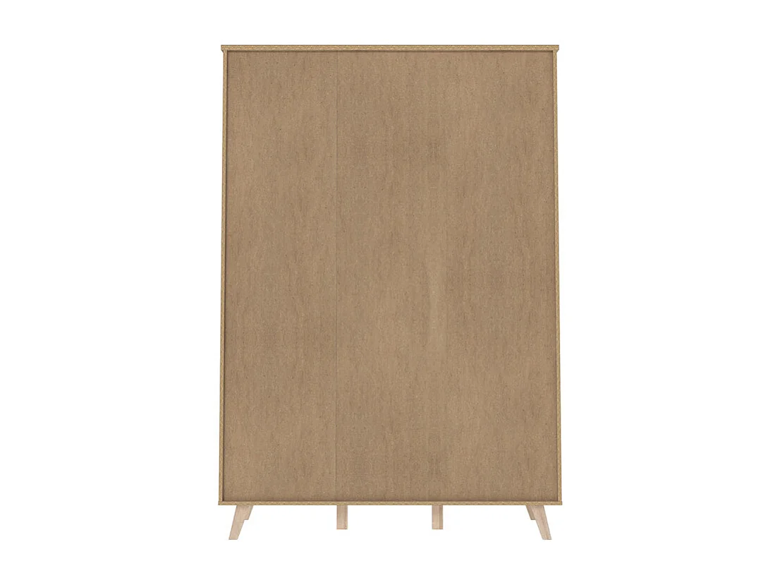 Armoire 3 portes 2 tiroirs décor chêne et blanc pieds bois - ALBANE