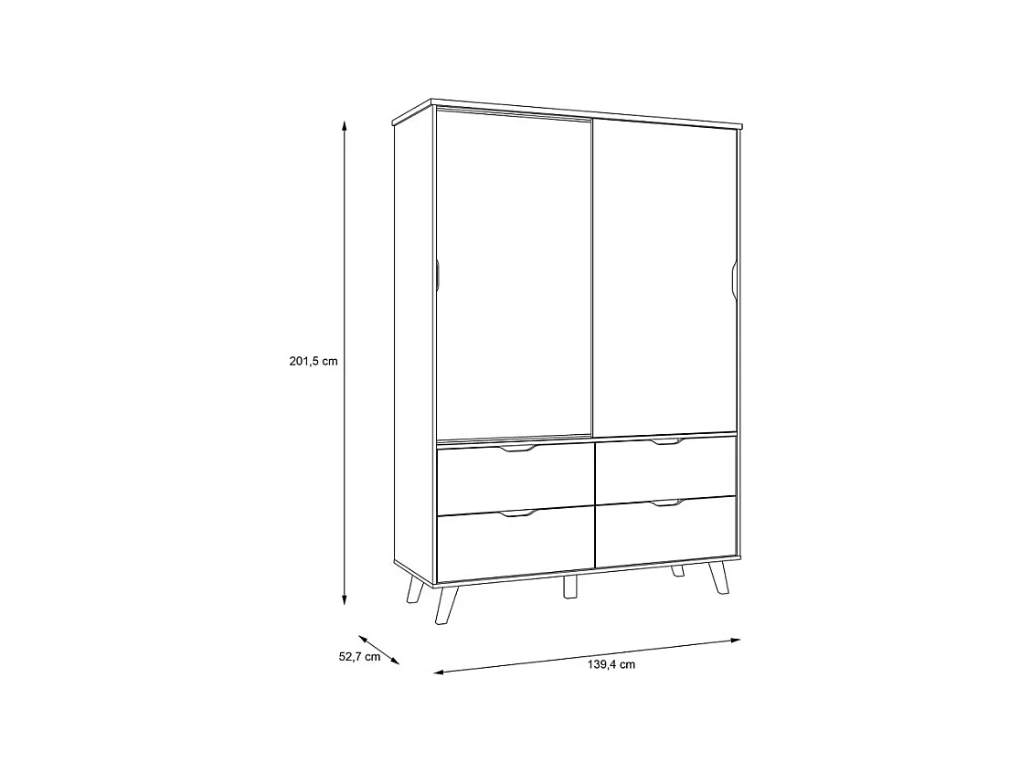 Armoire 2 portes coulissantes 4 tiroirs décor chêne et blanc - ALBANE