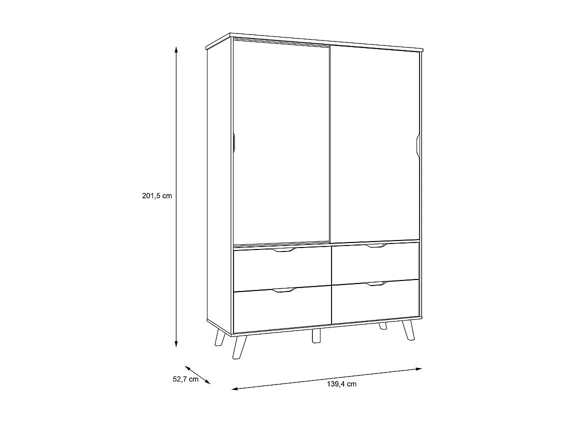 Armoire 2 portes coulissantes 4 tiroirs décor chêne et blanc - ALBANE
