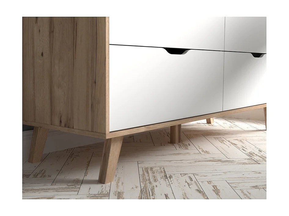 Armoire 2 portes coulissantes 4 tiroirs décor chêne et blanc - ALBANE