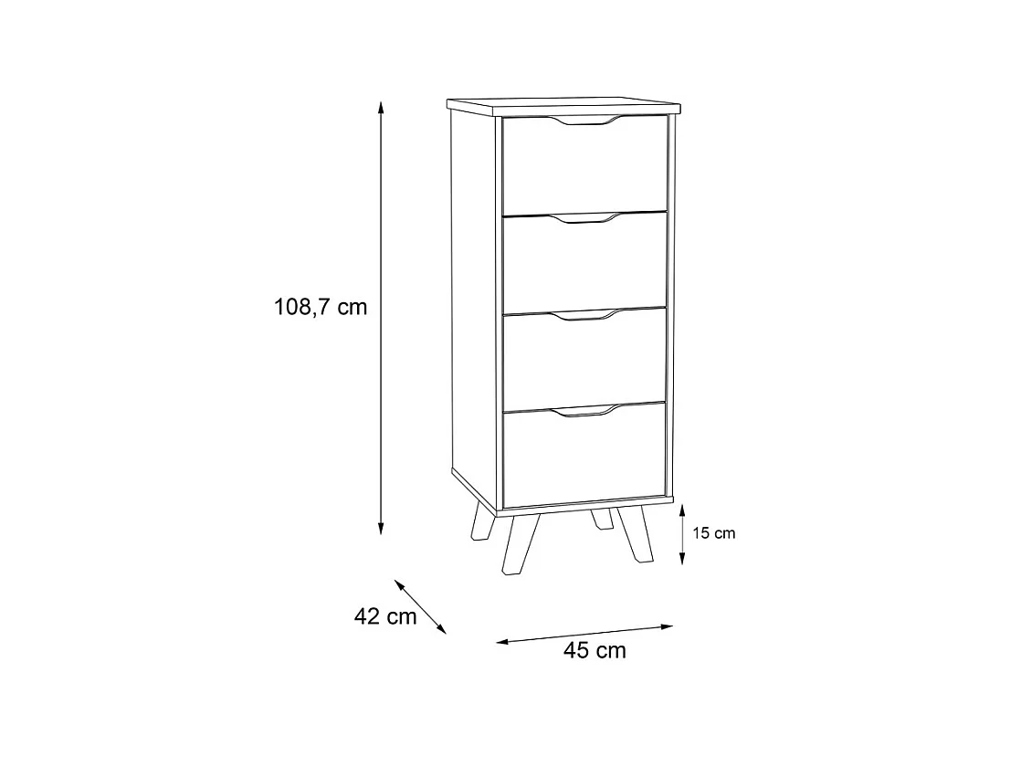 Chiffonnier 4 tiroirs décor chêne et blanc pieds bois massif - ALBANE