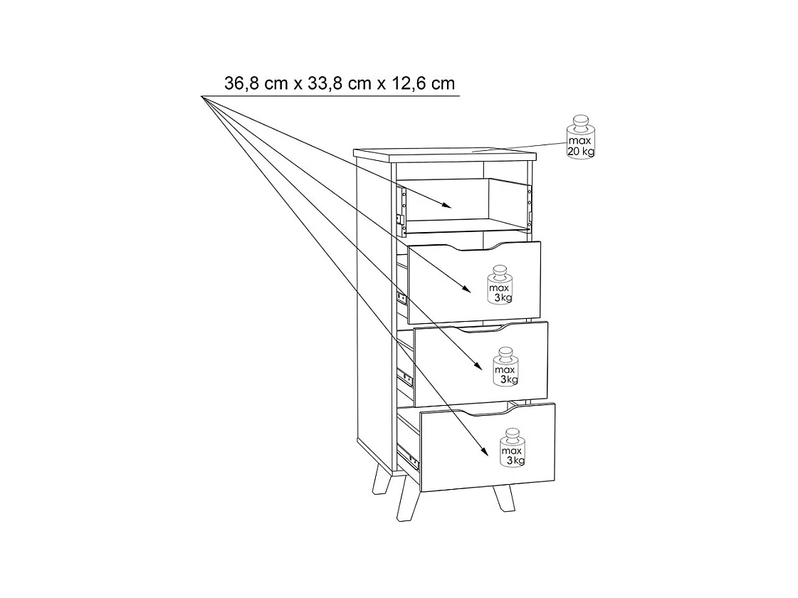 Chiffonnier 4 tiroirs décor chêne et blanc pieds bois massif - ALBANE