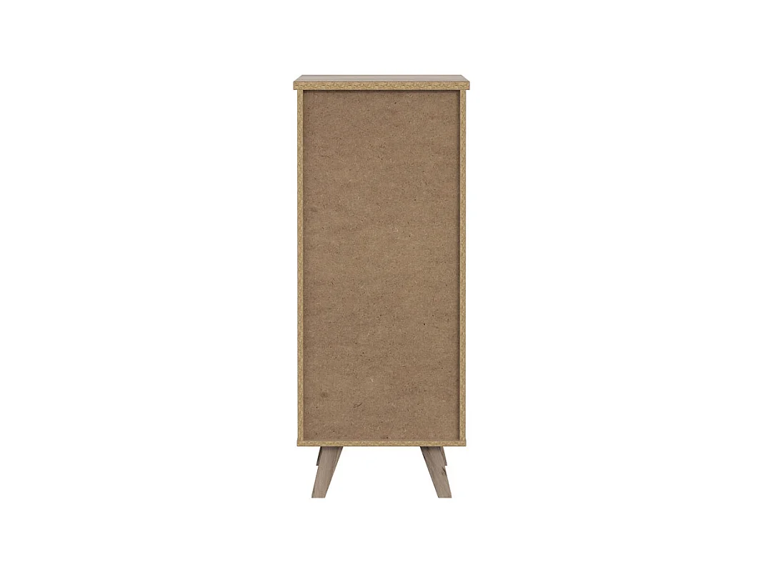 Chiffonnier 4 tiroirs décor chêne et blanc pieds bois massif - ALBANE