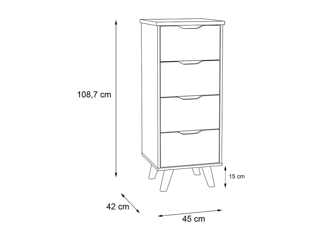 Chiffonnier 4 tiroirs décor chêne et blanc pieds bois massif - ALBANE