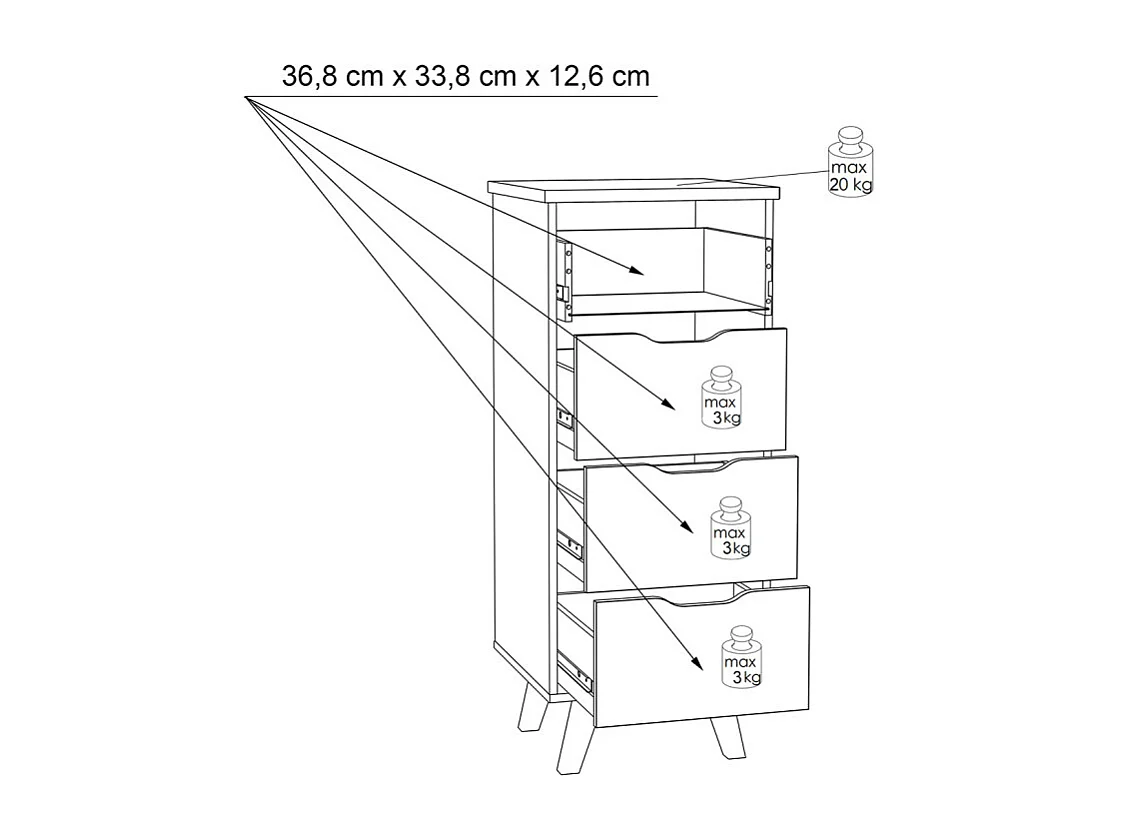 Chiffonnier 4 tiroirs décor chêne et blanc pieds bois massif - ALBANE