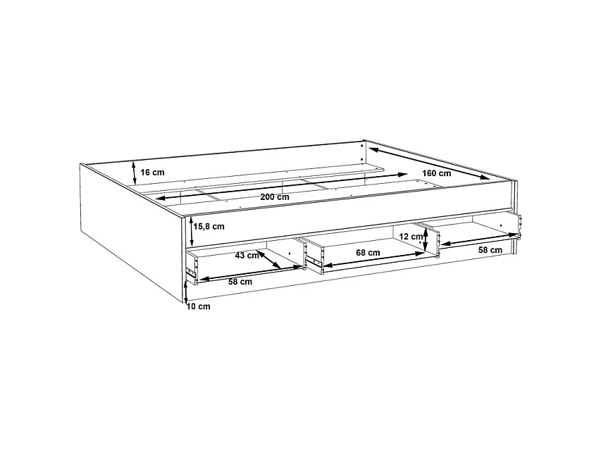 Lit 160 x 200 cm 3 tiroirs décor chêne naturel et blanc mat - ALBANE