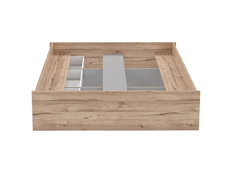 Lit 160 x 200 cm 3 tiroirs décor chêne naturel et blanc mat - ALBANE