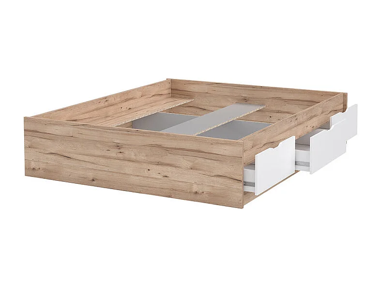 Lit 160 x 200 cm 3 tiroirs décor chêne naturel et blanc mat - ALBANE