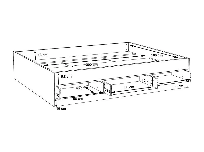 Lit 160 x 200 cm 3 tiroirs décor chêne naturel et blanc mat - ALBANE