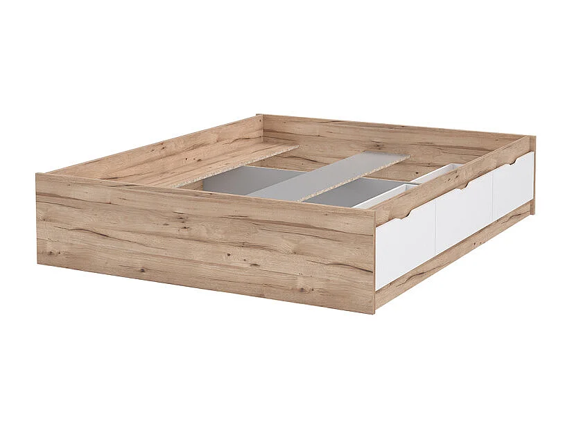 Lit 160 x 200 cm 3 tiroirs décor chêne naturel et blanc mat - ALBANE