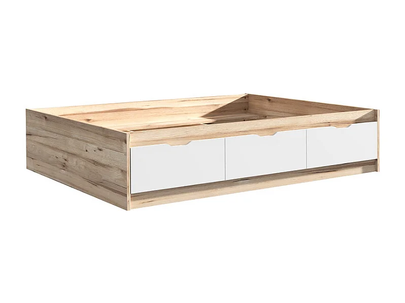 Lit 140 x 190 cm 3 tiroirs décor chêne naturel et blanc mat - ALBANE