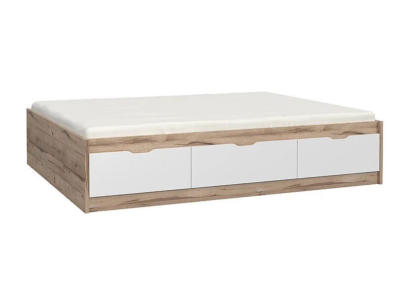 Lit 140 x 190 cm 3 tiroirs décor chêne naturel et blanc mat - ALBANE