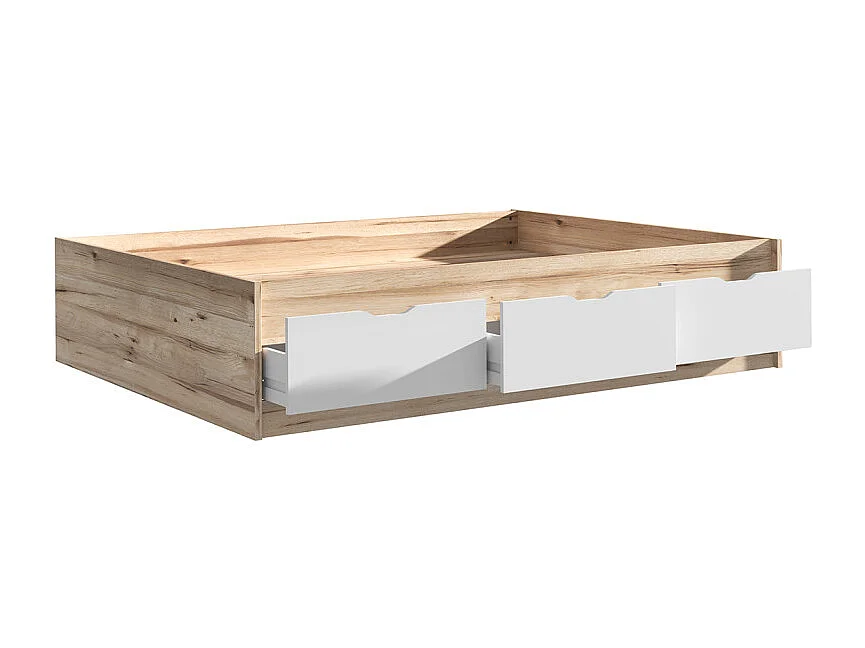 Lit 140 x 190 cm 3 tiroirs décor chêne naturel et blanc mat - ALBANE