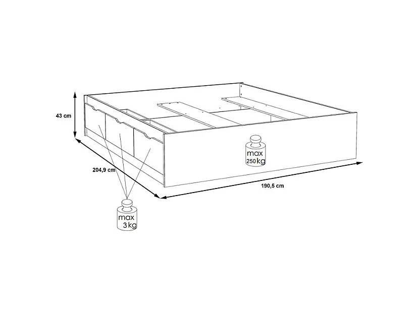 Lit 180 x 200 cm 3 tiroirs décor chêne naturel et blanc mat - ALBANE