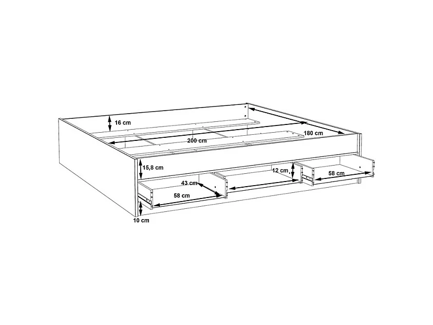 Lit 180 x 200 cm 3 tiroirs décor chêne naturel et blanc mat - ALBANE