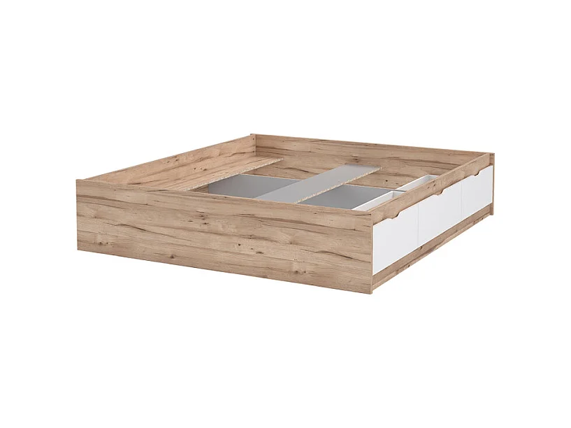 Lit 180 x 200 cm 3 tiroirs décor chêne naturel et blanc mat - ALBANE